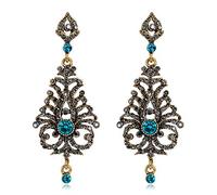 Elegant Retro Black Crystal Dangle Earrings Gemstone Wedding Party Statement Dress Decoration Jewellery For Women Girl