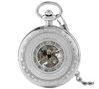 Elegant Retro Bronze/Silver Hollow Roman Numerals Men's Pocket Watch Hand Winding Mechanical Fob Watches Antique Timepiece Gifts (Color : Silver)