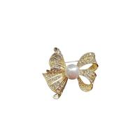 Elegant Rhinestone Bow Brooch Pin for Women, Vintage Sparkly Crystal Bowknot Lapel Pin with Pearl, Fashion Jewelry Bow Knot Badges for Clothing Bag Hat Pants Birthday Christmas Gift (Gold)