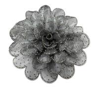 Elegant Rhinestone Camellia Flower Brooch for Women - 14cm Sparkling Crystal Floral Lapel Pin for Dresses, Suits, Wedding Party Corsage Large Statement Jewellery Gift (Grey)
