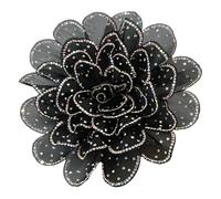 Elegant Rhinestone Camellia Flower Brooch for Women - 14cm Sparkling Crystal Floral Lapel Pin for Dresses, Suits, Wedding Party Corsage Large Statement Jewellery Gift (Black)