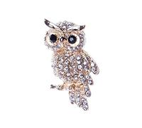 Elegant Rhinestone Owl Brooch Pin Cartoon Cute Animal Owl Brooch Pin Dress Sweater Coat Ornament, Golden White Diamonds Popular Clever design
