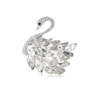 Elegant Rhinestone Swan Brooches Pin Crystal Swan Brooch Lapel Pins for Women Fashion, L, Rhinestone Zircon Crystal, no gemstone
