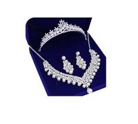 Elegant Rhinestone Tiaras Crown for Women, Queen Crown Jewelry Set Necklace Earring Princess Quinceanera Wedding Birthday Prom Pageant Party Ceremony Photo Props (Silver-2), Adjustable, Rhinestone