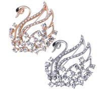 Elegant Rhinestones Swan Brooches, Suit Coat Lapel Pin Badge, Decoration Corsage Accessories for Party Dance Wedding Banquet(Golden Silver)