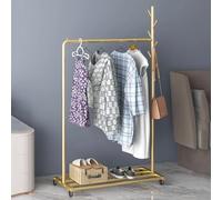 Elegant Rolling Clothes Rack with Grid Storage Shelf & Hooks - Heavy Duty Mobile Display Stand Sleek Modern Design for Home Boutique & Retail Use