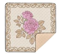Elegant Rose Floral Peach Gold Large Non-Slip Baby Gym & Activity Mat for Indoor Outdoor Water Resistant Activity Entertainment Mat for Baby Toddler Infant, 50'' x 50''