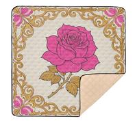 Elegant Rose Floral Peach Gold Soft Thick Baby Play Mat for Indoor Outdoor Washable Activity Gym Mat for Baby Toddler Infant, 50'' x 50''