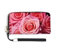 Elegant Rose Flower RFID Blocking Wallet for Women,Clutch With Change Pocket, Wristlet Wrist Strap with Card Slots