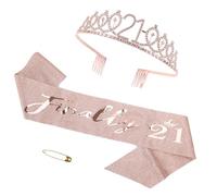 Elegant Rose Gold 21st Birthday Accessory Set - Sparkling Sash and Tiara for Women's Milestone Celebration