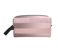 Elegant Rose Gold Glitter Blush Pink StripeMakeup Trave Bag for Women,Cosmetic Large Capacity Organizer