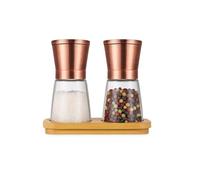 Elegant Rose Gold Salt and Pepper Mill Set Magnetic Lock Ceramic Grinder with Bamboo Saucer