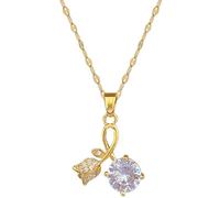 Elegant Rose Promise Shiny Cubic Pendant Necklace for Women Stainless Steel Chain Romantic Valentine's Day Gift