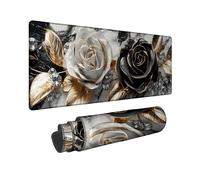 Elegant Roses Large Mouse Pad, Black and Gold Floral Gaming Mousepad, Non-Slip and Washable Design for Home Office Computer, Perfect for Valentine's Day and All Seasons 12x32 Inch