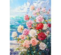 Elegant Roses Painting Hand Painted Oil Painting On Canvas, Large Textured Painting Contemporary Art Wall Art For Bedroom Dining Room Home Decorations 70X100Cm（28X39 Inch