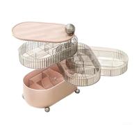 Elegant Rotating Desktop Organizer 360 Degree Jewellery Box Multi Layer Storage with Dust Proof Cover for Cosmetics Accessories White Pink 18.5cm(cream powder(four))