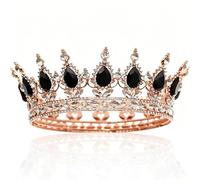 Elegant Round Crystal Tiara Headband Sparkling Rhinestone Wedding Crown for Bride, Birthday, Princess Party & Special Events, Adjustable Vintage Headpiece (Black)