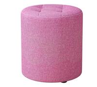 Elegant Round Footrest with Large Padded Seat - Stylish Wooden Stool for Entryway Hallway Living Room Bedroom Vanity - Pink Color.