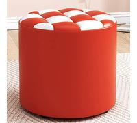 Elegant Round Leather Pouf for Living Room & Bedroom Red & White 31x28 cm - Stylish Ottoman Seat Modern Home Decor Versatile Footrest Cozy Accent Piece