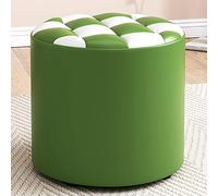 Elegant Round Leather Pouf - Stylish Footstool for Shoe Changing & Dressing, Green & White, 31x28 cm - Comfort & Chic Accent for Living Room & Bedroom