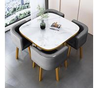 Elegant Round Marble Dining Table Set for 4 with Chairs Stylish Office Reception Desk & Chair Combo Perfect for Living Room & Salon Decor