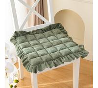 Elegant Ruffle Edge Lace Chair Pad Cushions with Ties Non Slip Plush Seat Pads for Kitchen Dining Room & Office Green 40x40cm (16x16inch)