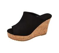 Elegant ’s Slipper with Thick Platform Heel in Solid Color - Cozy Flat Soled Slip On for and Autumn Comfort (Black, 7)