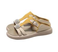 Elegant Sandals For Women Slider Sandals Women Ladies Summer Thick Bottom Flat Bottom Water Soft One Word Drag Flat Leather For Shoes (Yellow, 5.5)