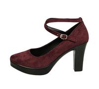 Elegant sandals with block heel, strappy sandals for women, comfortable soles, timeless style, suitable for everyday use, summer design without juxtaposing words, Wine Red, 5 UK