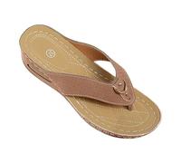 Elegant Sandals Women's Wedge Heel, Flip Flops Women's Toe Separator PU Leather Sole Elegant Hollow Beach Shoes Wedge Sandals with Metal Closure Soft Casual Shoes Breathable Comfortable Shoes, brown