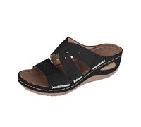 Elegant Sandals, Women's Wedge Heel, Women's Mules, Closed Toe, with Holes, Beach Shoes, Fish Mouth, Platform Sole, Hollow Out, Breathable Slippers, Wide Feet Slippers, Non-Slip Slides, black, 6 UK
