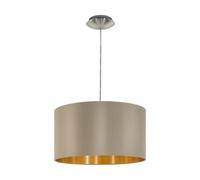 Elegant Satin Nickel Pendant Ceiling Light With Taupe Gold Fabric Shade