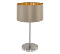 Elegant Satin Nickel Table Lamp With Taupe Gold Fabric Shade