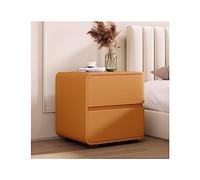 Elegant Scandinavian Solid Wood Bedside Table with 2 Drawers, Leather Accents, Nordic Design for Bedroom Storage, 45x Furniture - Stylish & Functional.