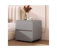 Elegant Scandinavian Solid Wood Bedside Table with 2 Drawers, Nordic Leather Chest for Bedroom Storage - 45x Ideal Nightstand for Modern Decor