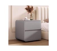 Elegant Scandinavian Solid Wood Bedside Table with 2 Drawers - Nordic Leather Chest of Drawers for Bedroom Storage, 45 cm - Stylish Nightstand Furniture