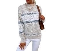 Elegant Scandinavian Style Women's Winter Sweater, Soft and Cozy Snowflake Pattern Knit Pullover, Casual Long Sleeve Wool Blend Jumper