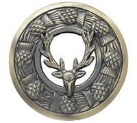 Elegant Scottish Kilt Fly Plaid Brooch for Men - Premium Antique Silver Finish Design, Tartan Sash Pin - Luxurious Brooches, Highland Dress Accessory for Women’s (Stag Head - Brass Antique)