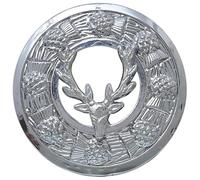 Elegant Scottish Kilt Fly Plaid Brooch for Men - Premium Antique Silver Finish Design, Tartan Sash Pin - Luxurious Brooches, Highland Dress Accessory for Women’s (Stag Head - Chrome)