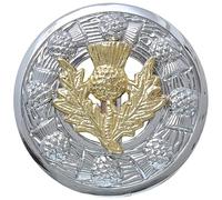 Elegant Scottish Kilt Fly Plaid Brooch for Men - Premium Antique Silver Thistle Design, Handcrafted Tartan Sash Pin - Luxurious Brooches, Highland Dress Accessory for Women’s (Gold Thistle Crest)