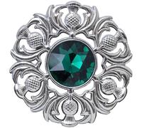 Elegant Scottish Kilt Fly Plaid Brooch - Premium Thistle Design with Sparkling stone, Handcrafted Tartan Sash Pin, Luxurious Highland Dress Accessory for Women's (Chrome Finish, Bottle Green)