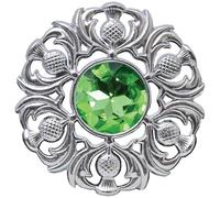 Elegant Scottish Kilt Fly Plaid Brooch - Premium Thistle Design with Sparkling stone, Handcrafted Tartan Sash Pin, Luxurious Highland Dress Accessory for Women's (Chrome Finish, Irish Green)