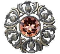 Elegant Scottish Kilt Fly Plaid Brooch - Premium Thistle Design with Sparkling stone, Handcrafted Tartan Sash Pin, Luxurious Highland Dress Accessory for Women's (Brass Antique, Peach)