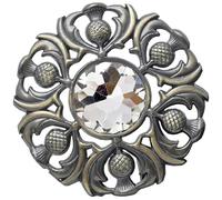 Elegant Scottish Kilt Fly Plaid Brooch - Premium Thistle Design with Sparkling stone, Handcrafted Tartan Sash Pin, Luxurious Highland Dress Accessory for Women's (Brass Antique, White)
