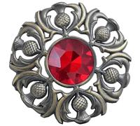Elegant Scottish Kilt Fly Plaid Brooch - Premium Thistle Design with Sparkling stone, Handcrafted Tartan Sash Pin, Luxurious Highland Dress Accessory for Women's (Brass Antique, Red)