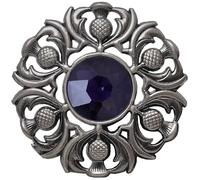 Elegant Scottish Kilt Fly Plaid Brooch - Premium Thistle Design with Sparkling stone, Handcrafted Tartan Sash Pin, Luxurious Highland Dress Accessory for Women's (Silver Antique, Purple)
