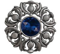 Elegant Scottish Kilt Fly Plaid Brooch - Premium Thistle Design with Sparkling stone, Handcrafted Tartan Sash Pin, Luxurious Highland Dress Accessory for Women's (Silver Antique, Blue)