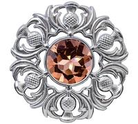 Elegant Scottish Kilt Fly Plaid Brooch - Premium Thistle Design with Sparkling stone, Handcrafted Tartan Sash Pin, Luxurious Highland Dress Accessory for Women's (Chrome Finish, Peach)