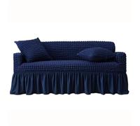 Elegant Seersucker Couch Cover with Ruffled Skirt Easy to Wear Furniture Protector for Rustic Chairs and Left Chaise Lounge (Blue 150190cm)