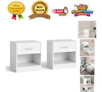 Elegant Set of 2 Classic White Bedside Tables with Smooth Drawer - Modern Design